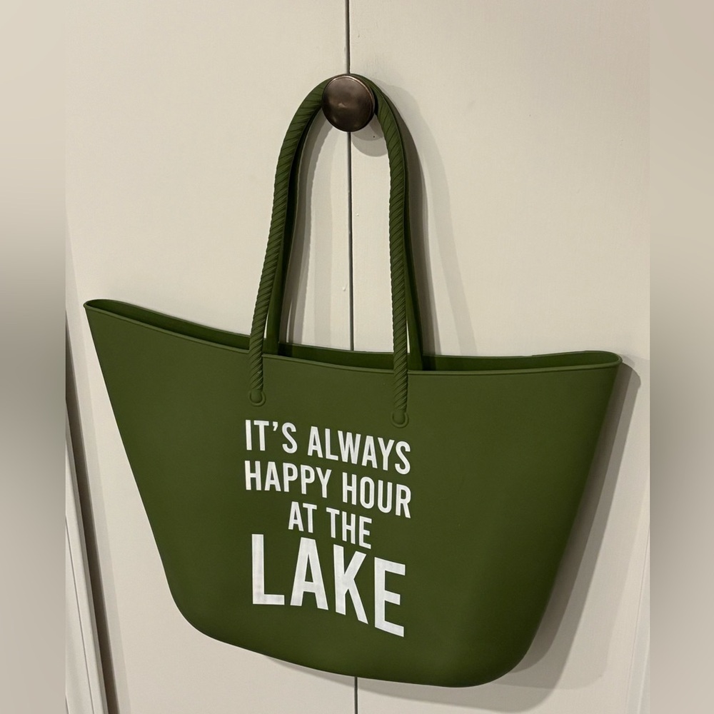 It’s Happy Hour At The Lake Silicone Cooler Bag Reversible Green Large Tote